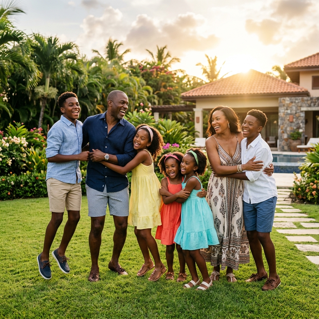 Famille africaine aisée jubilant lors d'une activité de loisir